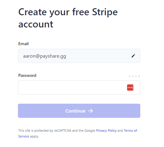 second stripe onboarding page. create stripe account